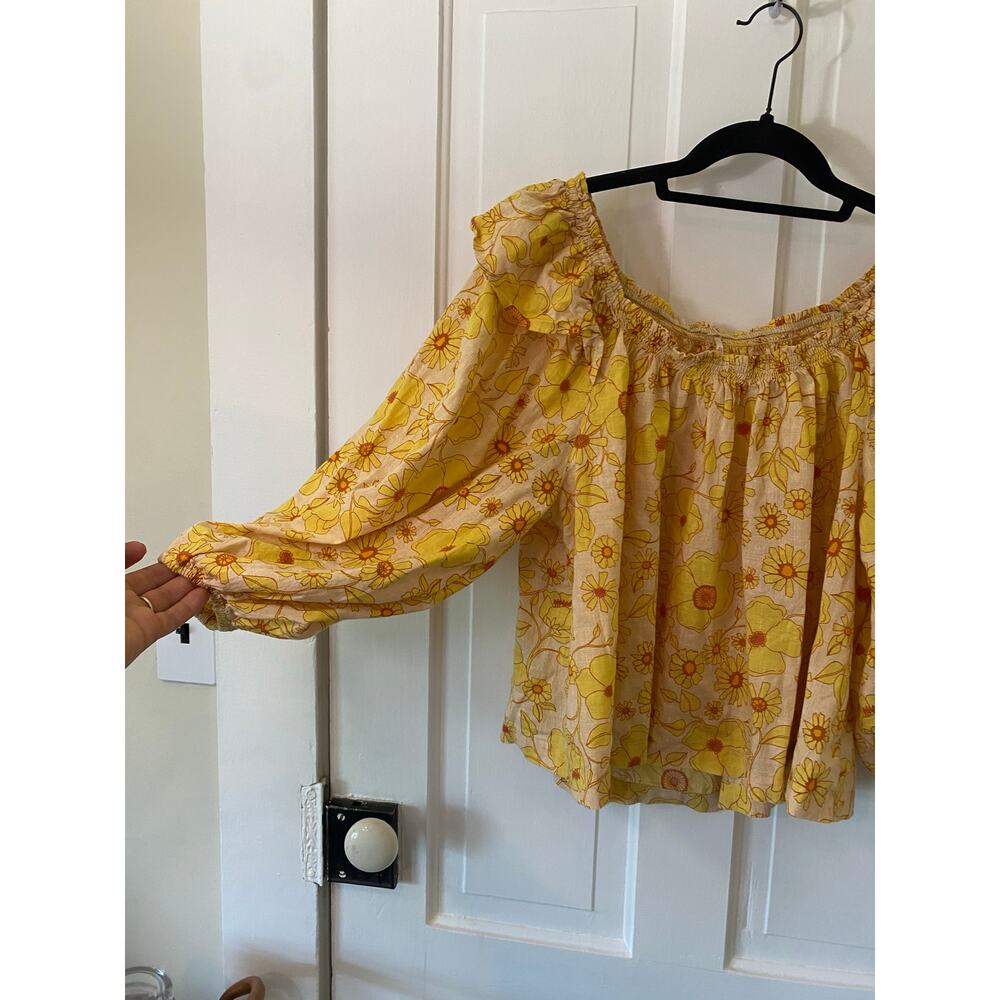 Free People Miss Daisy Printed Top Ivory yellow small Womens shirt top Flowy - Picture 4 of 7